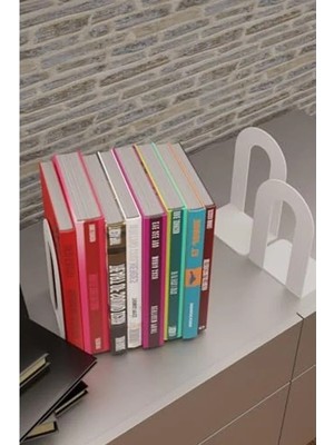 Calperia Ikili Set Metal Kitap Tutucu, Klasik Beyaz Dekoratif Tasarım