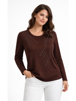 Gürkan Kadın Taşlı Desen Çima Dikişli Mevsimlik Triko Bluz BGL-ST05290