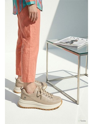 Mammamia D26YA-3905 Kadın Hakiki Deri Casual Ayakkabı Krem