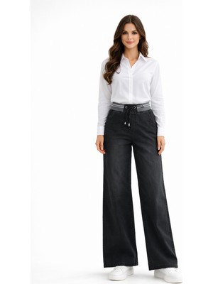 Kübra Kadın Bol Jean Pantolon Beli Ribana Lastikli BGL-ST05385