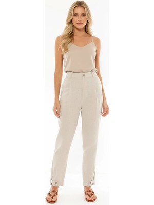 Fermuarlı Düğmeli Cepli Paçası Düğmeli Rahat ve Şık Pantolon