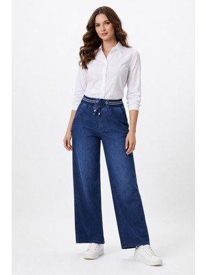 Kübra Kadın Bol Jean Pantolon Beli Ribana Lastikli BGL-ST05385