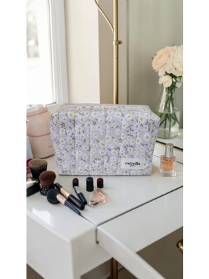 Estrella Paris Nice Makyaj Çantası Papatya Kozmetik Bakım Çantası Papatya Bej