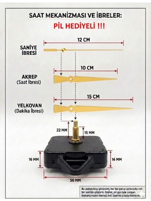 Silva Nature Akar Saat Mekanizması Sessiz Duvar Saat Mekanizması 22 mm Şaft -Modern Akrep-Yelkovan-Saniye-Askılı