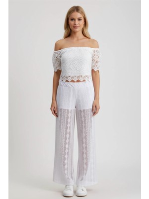 Beli Lastikli Içi Şortlu Bol Paça Rhat Kalıp Dantel Şık Cool ve Seksi Dantel Pantolon