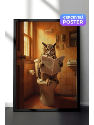 Zestia Siyah Çerçeveli  Duvar Tablosu Gazete Saati - Baykuşun Molası Salon Dekoru