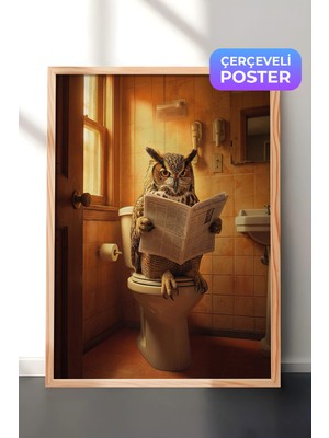 Zestia Ahşap Çerçeveli  Duvar Tablosu Gazete Saati - Baykuşun Molası Salon Dekoru