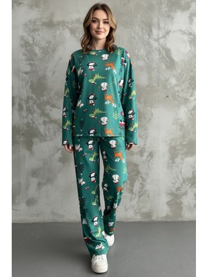 Kadın Yılbaşı Konsept Oversize Pijama Takımı - Yumuşak Doku Pijama Takım