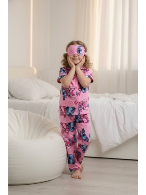 Pijakids - Serenad Pjkö Stittcch Desenli Pembe Kısa Kollu Önden Düğmeli Kız Çocuk Pijama Takımı 4-12 Yaş 524K