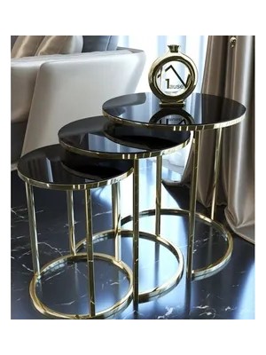 Vivense Tubihome Zigon Sehpa, Gold Metal, Temperli Cam