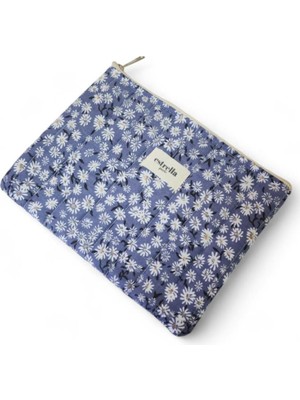 Estrella Paris Bloom Portföy & Clutch El Çantası Tablet Çantası Makyaj Çantası Papatya Mavi 25 x 19 cm