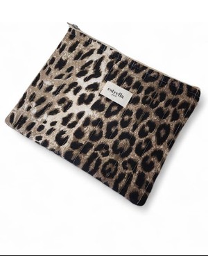 Estrella Paris Bloom Portföy & Clutch El Çantası Tablet Çantası Makyaj Çantası Leopar 25 x 19 cm