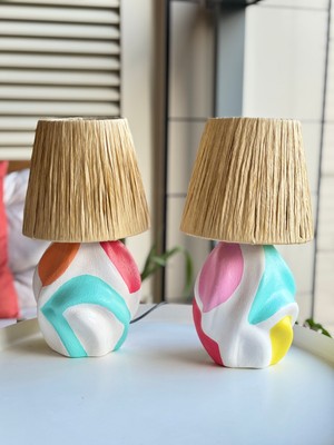 Candlebeedesign Seramik Renkli Dalgalı Kısa Boy Çocuk Odası/yatak Odası/salon Abajur