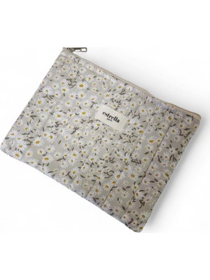 Estrella Paris Bloom Portföy & Clutch El Çantası Tablet Çantası Makyaj Çantası Papatya Bej 25 x 19 cm