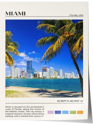 Zestia Poster Miami Palmiye Sahili Şehir Manzarası Salon Dekoru