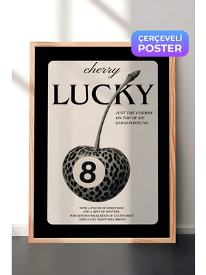 Zestia Ahşap Çerçeveli  Duvar Tablosu Lucky Kiraz Leopar Desen Retro Salon Dekoru
