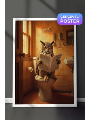 Zestia Beyaz Çerçeveli  Duvar Tablosu Gazete Saati - Baykuşun Molası Salon Dekoru