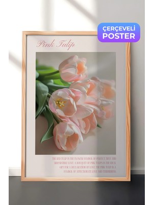 Zestia Ahşap Çerçeveli Duvar Tablosu Pembe Laleler Romantik Bahar Çiçekleri Yatak Odası Dekoru
