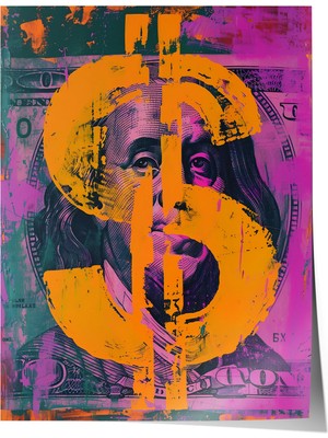 Zestia Premium Poster Renkli Dolar Sembolü Pop Art Portre Çalışması Salon Dekoru