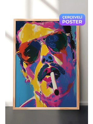 Zestia Ahşap Çerçeveli Duvar Tablosu Renkli Tonlarda Erkek Portresi Pop Art Sanat Çalışması Salon Dekoru