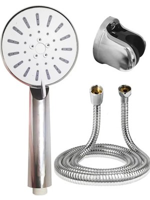 Sepetink Krem Duş Başlığı Seti 4 Kademeli El Duşu Spiral Hortumlu Banyo Seti