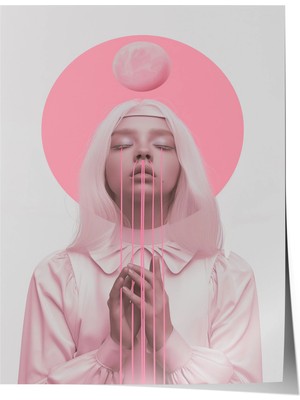 Zestia Premium Poster Pembe Tonlarda Dua Eden Kadın Minimal Sanat Salon Dekoru