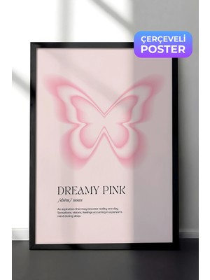 Zestia Siyah Çerçeveli Duvar Tablosu Pembe Tonlarda Kelebek Figürü Dreamy Minimal Sanat Çocuk Odası Dekoru