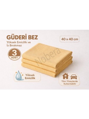 Nobera 3 Adet Güderi Bez 40X40 cm 250 Gsm Yüksek Emicili Oto Araba Kurulama Cam Silme Iz Bırakmayan Temizlik Bezi