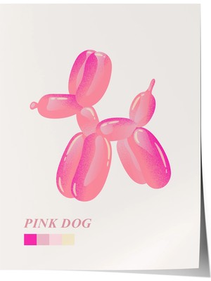 Zestia Premium Poster Pembe Balon Köpek Figürü Modern Pop Art Illüstrasyonu Salon Dekoru