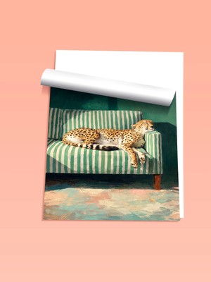 Zestia Poster Tembel Çita Yeşil Çizgili Kanepe Salon Dekoru