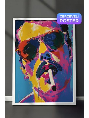 Zestia Beyaz Çerçeveli Duvar Tablosu Renkli Tonlarda Erkek Portresi Pop Art Sanat Çalışması Salon Dekoru
