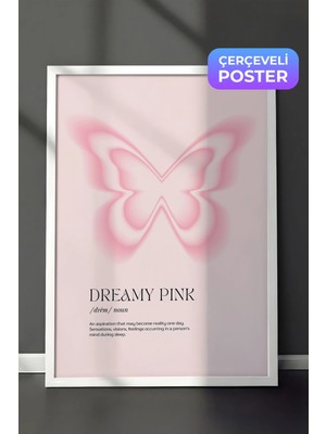 Zestia Beyaz Çerçeveli Duvar Tablosu Pembe Tonlarda Kelebek Figürü Dreamy Minimal Sanat Çocuk Odası Dekoru