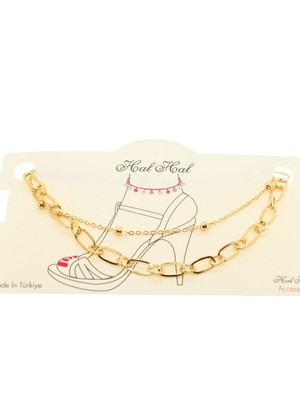 Nkie Jewels Altın Renk Top  ve Ezme Bakla Zincir Halhal - 1906