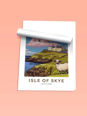 Zestia Poster Isle Of Skye Iskoçya Sahil Köyü Illüstrasyonu Salon Dekoru
