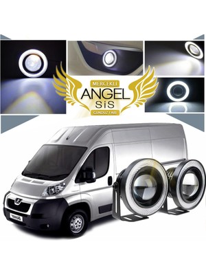 Universal 76MM Beyaz Mercekli LED Angel Sis Farı Peugeot Boxer Uyumlu