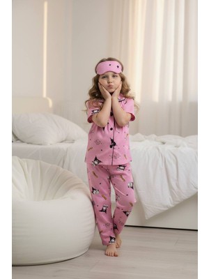 Pijakids - Serenad Pjkö Kuromi Desenli Pembe Kısa Kollu Önden Düğmeli Kız Çocuk Pijama Takımı 4-12 Yaş 528K