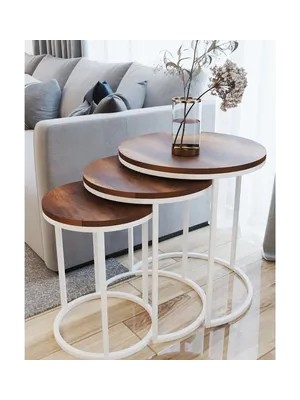 Vivense Tubihome Zigon Sehpa Takımı, Yuvarlak, Ceviz