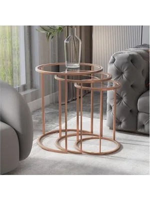 Vivense Marsah Home Zigon Sehpa Takımı, Yuvarlak, Bronz Metal Ayak