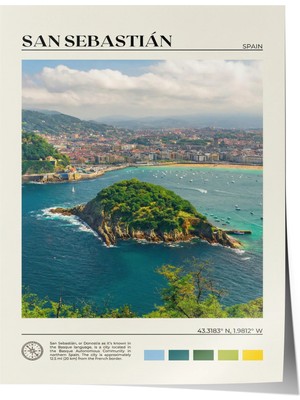 Zestia Poster San Sebastian Körfezi ve Ada Manzarası Ispanya Salon Dekoru