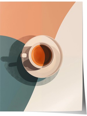 Zestia Premium Poster Kahve Fincanı ve Geometrik Gölge Minimal Natürmort Mutfak Dekoru