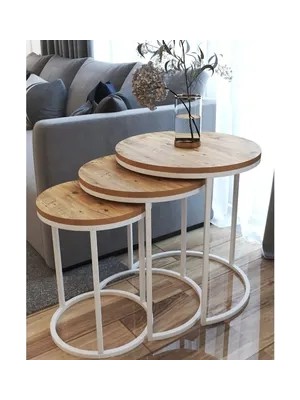 Vivense Tubihome Zigon Sehpa Takımı, Yuvarlak, Meşe