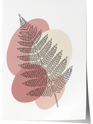 Zestia Poster Pastel Geçişli Minimal Eğrelti Yaprağı Çizimi Salon Dekoru