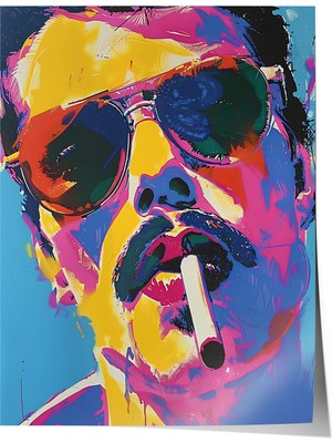 Zestia Premium Poster Renkli Tonlarda Erkek Portresi Pop Art Sanat Çalışması Salon Dekoru