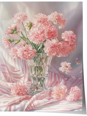 Zestia Premium Poster Vazoda Pembe Çiçekler Zarif Romantik Dekoratif Aranjman Salon Dekoru