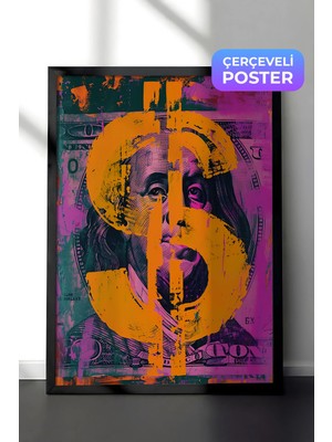 Zestia Siyah Çerçeveli Duvar Tablosu Renkli Dolar Sembolü Pop Art Portre Çalışması Salon Dekoru