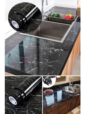 My Best Store Siyah Yapışkanlı Kaplama Kağıdı Mermer Desenli Büyük Boy 5 Metre