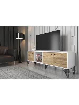 Vivense Wood'n Love Hira Tv Ünitesi, Metal Ayaklı, Beyaz Atlantik Çam, 160 cm