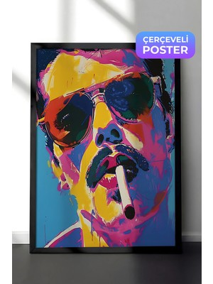 Zestia Siyah Çerçeveli Duvar Tablosu Renkli Tonlarda Erkek Portresi Pop Art Sanat Çalışması Salon Dekoru