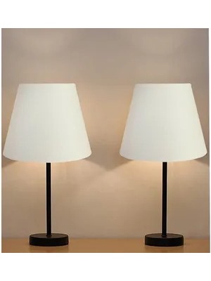 Vivense Evlight Black Ikili Abajurmasa Lambası, Metal, Beyaz