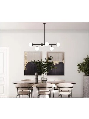 Vivense Designer Altılı Sıralı Avize, Siyah, Beyaz Camlı